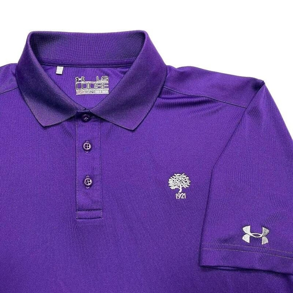 Under Armour Polo Shirt L Loose Purple Heatgear Golf Oak Hills 1921 Mens